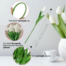 Yapay 8 Li Islak Lale Buketi Gerçeksi Doku Beyaz - Yapay Lale 32 Cm 8 Adet
