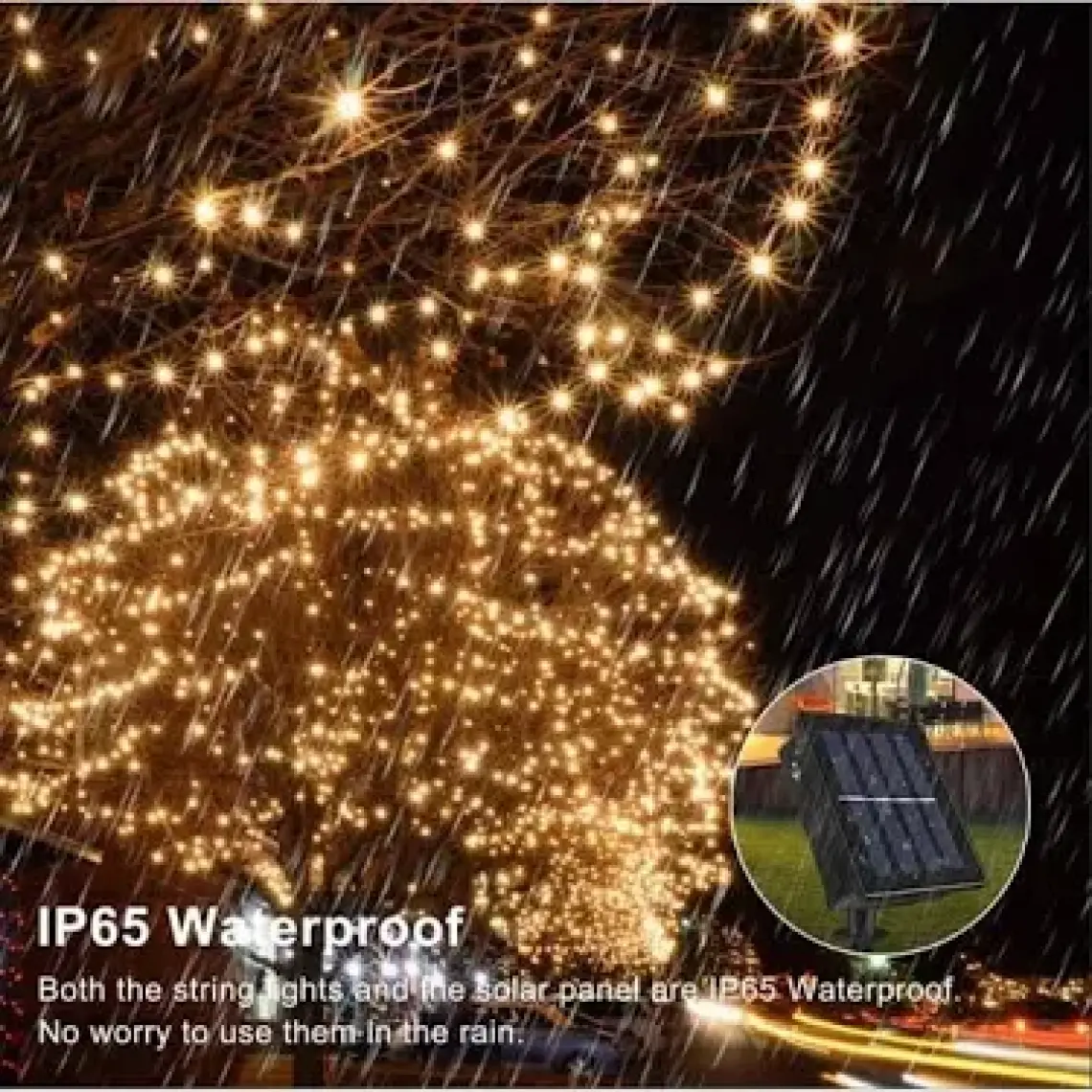 Mighty Güneş Enerjili 100 LED 12 Metre Sarı Renk Yılbaşı Çam Ağacı Bahçe Aydınlatması LED Işık