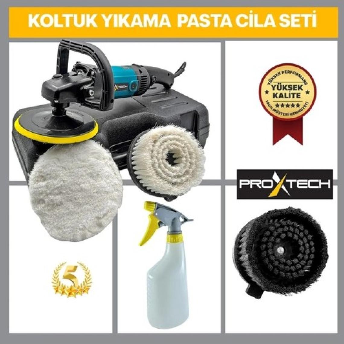 Proxtech  Profesyonel Devirli Koltuk Halı Yıkama Pasta Cila Polisaj Makinesi Su Sıçratmaz Fırça
