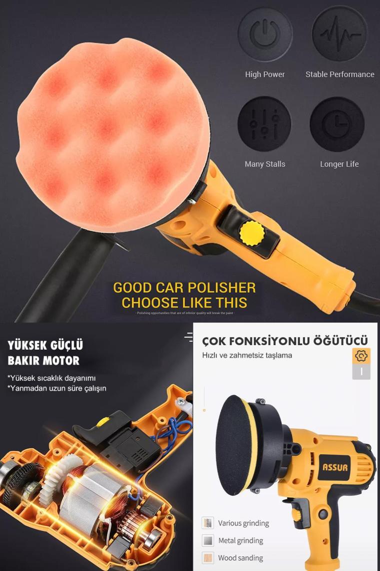 Assur 450W Elektrikli 125MM Dikey Polisaj Zımpara Makinesi