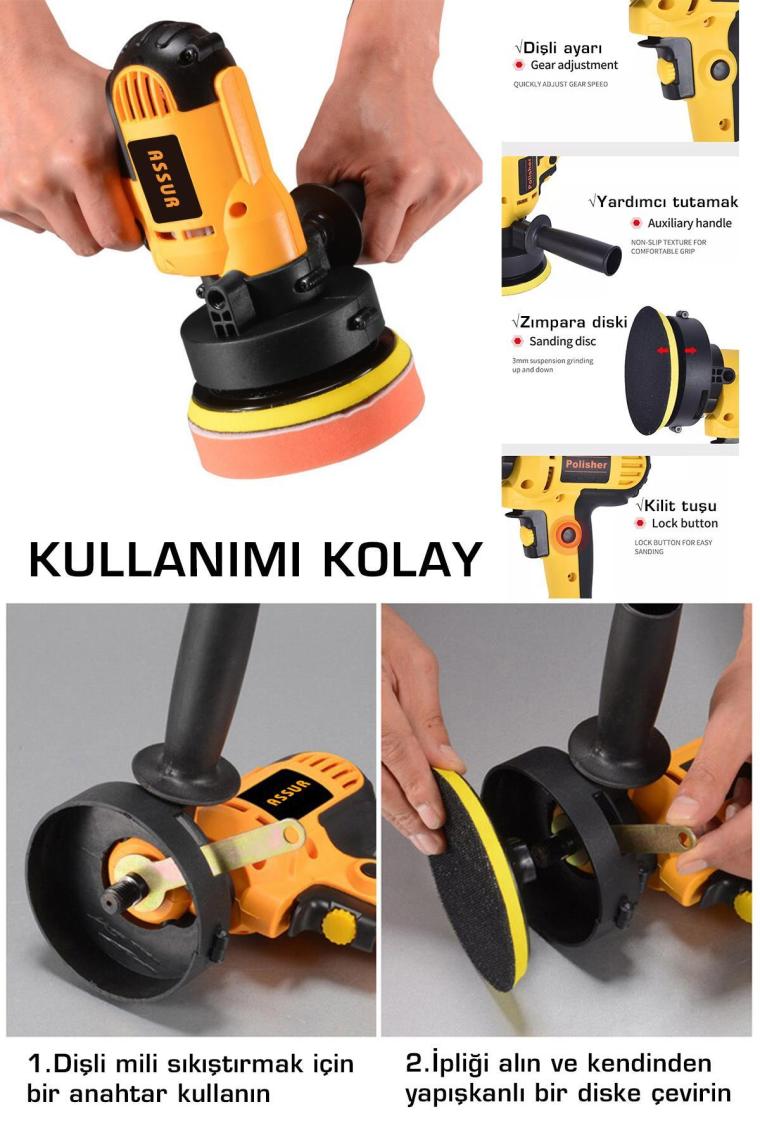 Assur 450W Elektrikli 125MM Dikey Polisaj Zımpara Makinesi