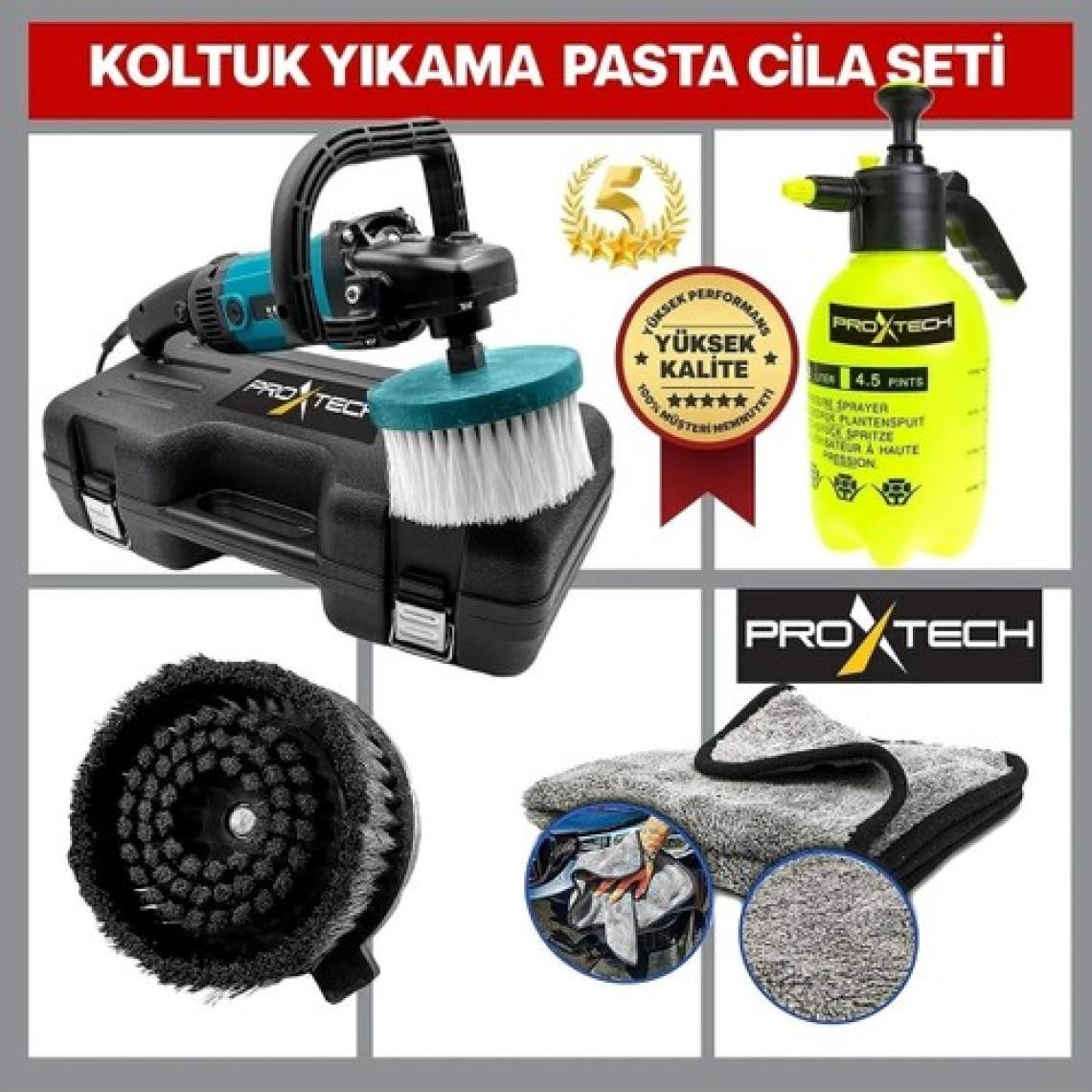 Proxtech  Profesyonel Devir Ayarlı Koltuk Yıkama Pasta Cila Polisaj Makinesi Su Sıçratmaz Fırça