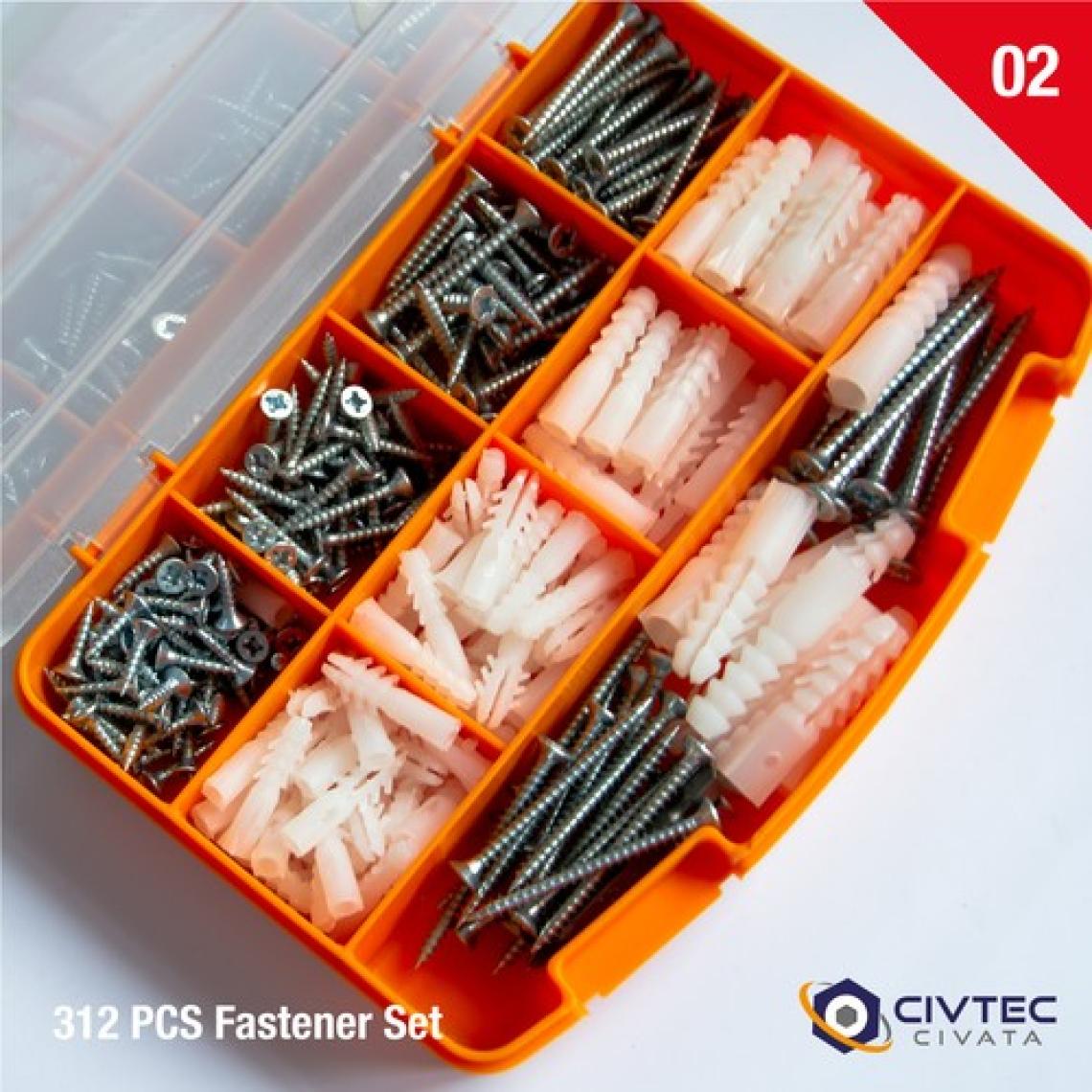 Civtec 312 Parça 12 Çeşit Vida ve Dübel Seti - Takım Çantası TK100