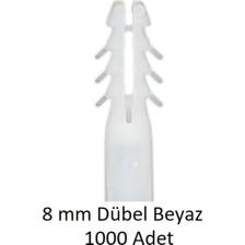 Dübel, 8 mm Plastik Beyaz Dübel 1000 Adet