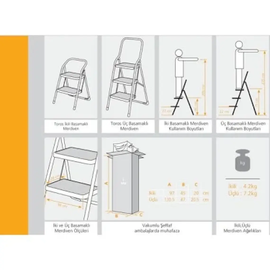 Evin Toros Katlanır 3'lü Lüks Merdiven