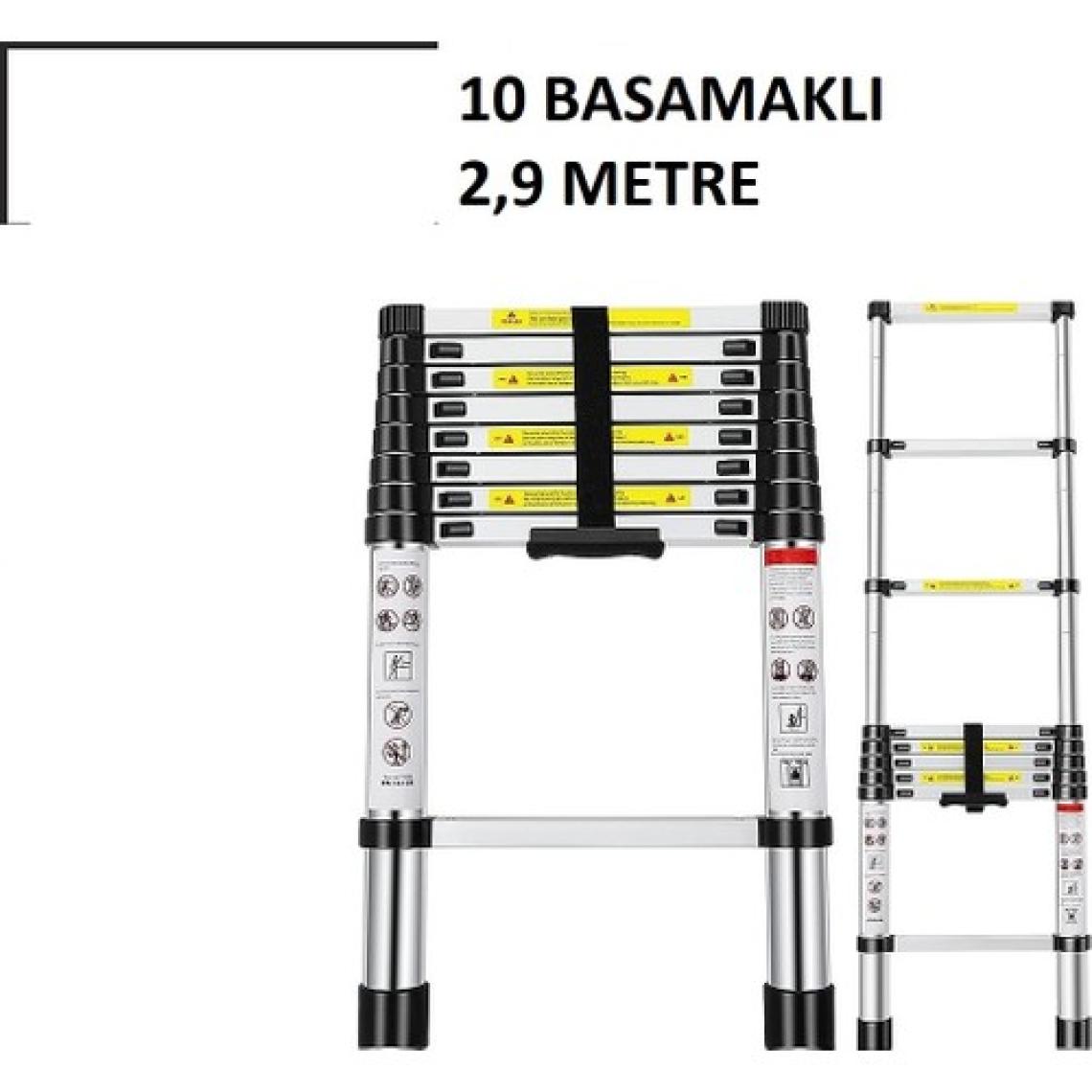 Beykon Madeni Eşya 10 Basamaklı Teleskopik Uzayan Merdiven 2,9 Metre TLS1029
