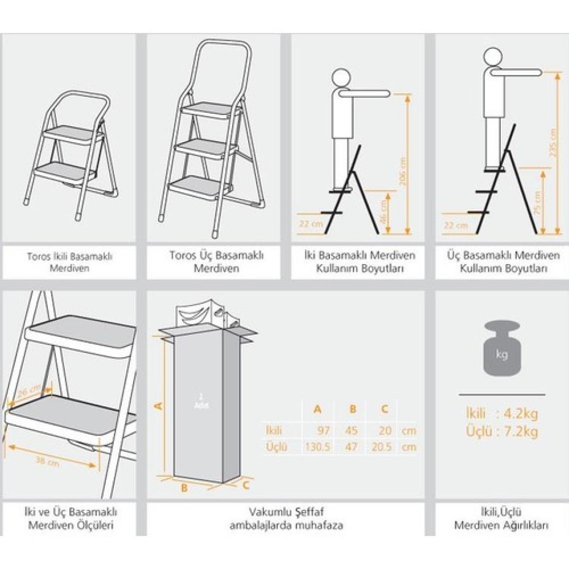 Evin Hafif Esnek Geniş 2 Basamaklı Katlanır Ergonomik Merdiven
