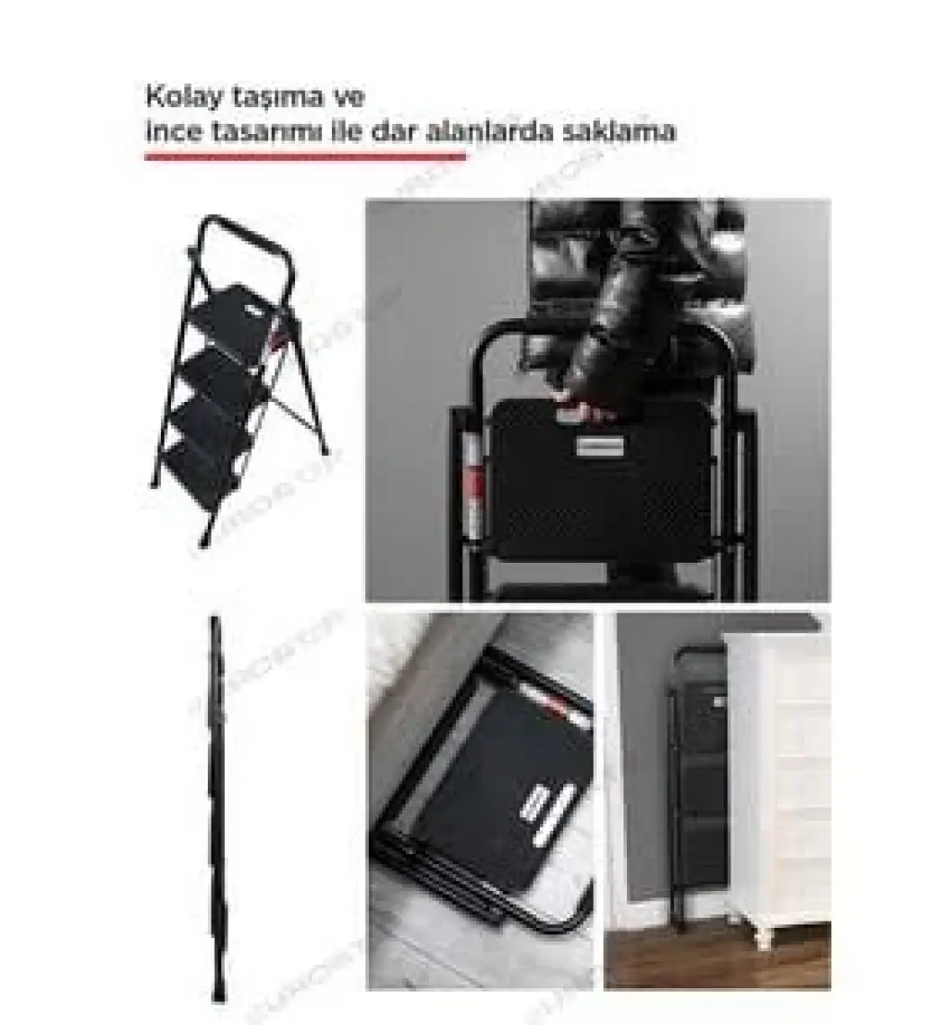 4 Basamak Siyah Merdiven Geniş Basamaklı EUROTOWER