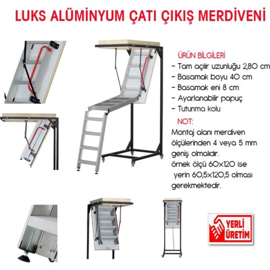 2mm Ahşap Alüminyum Katlanır Çatı Merdiveni 70 x 120 cm