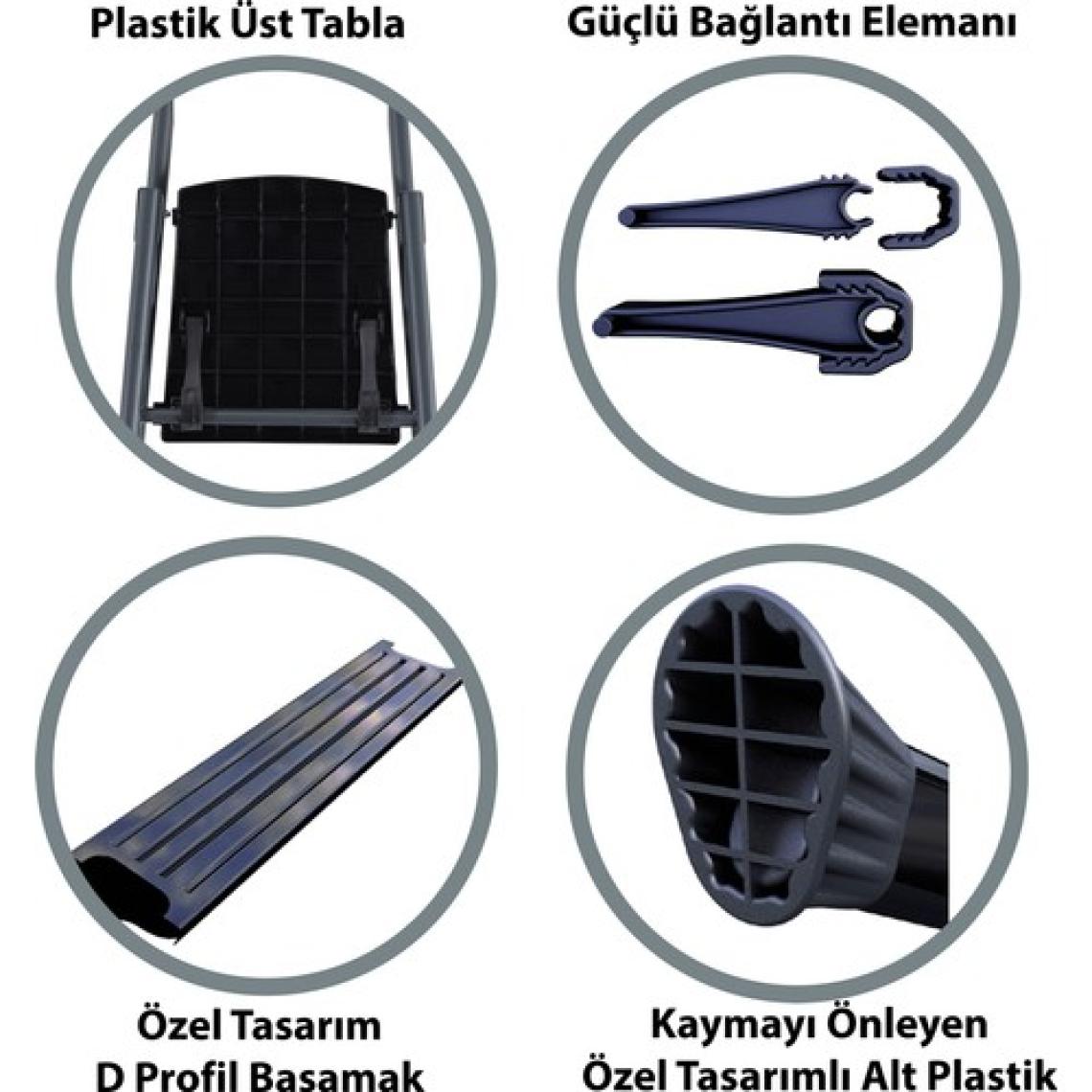 Leo Antrasit Merdiven 6+1 Metal Basamaklı