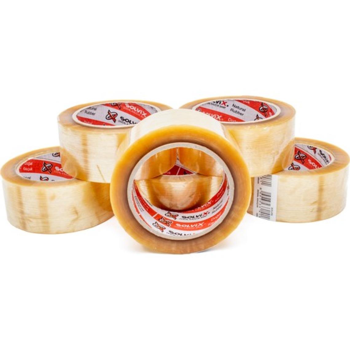 Solvix Doğal Kauçuk Ekstra Güçlü 45MM 100MT Koli Bandı (6'lı Şeffaf)
