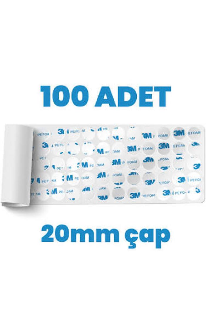 3M Çok Güçlü Akrilik Köpük Bant 100 Adet Hazır Kesim 20MM Çap