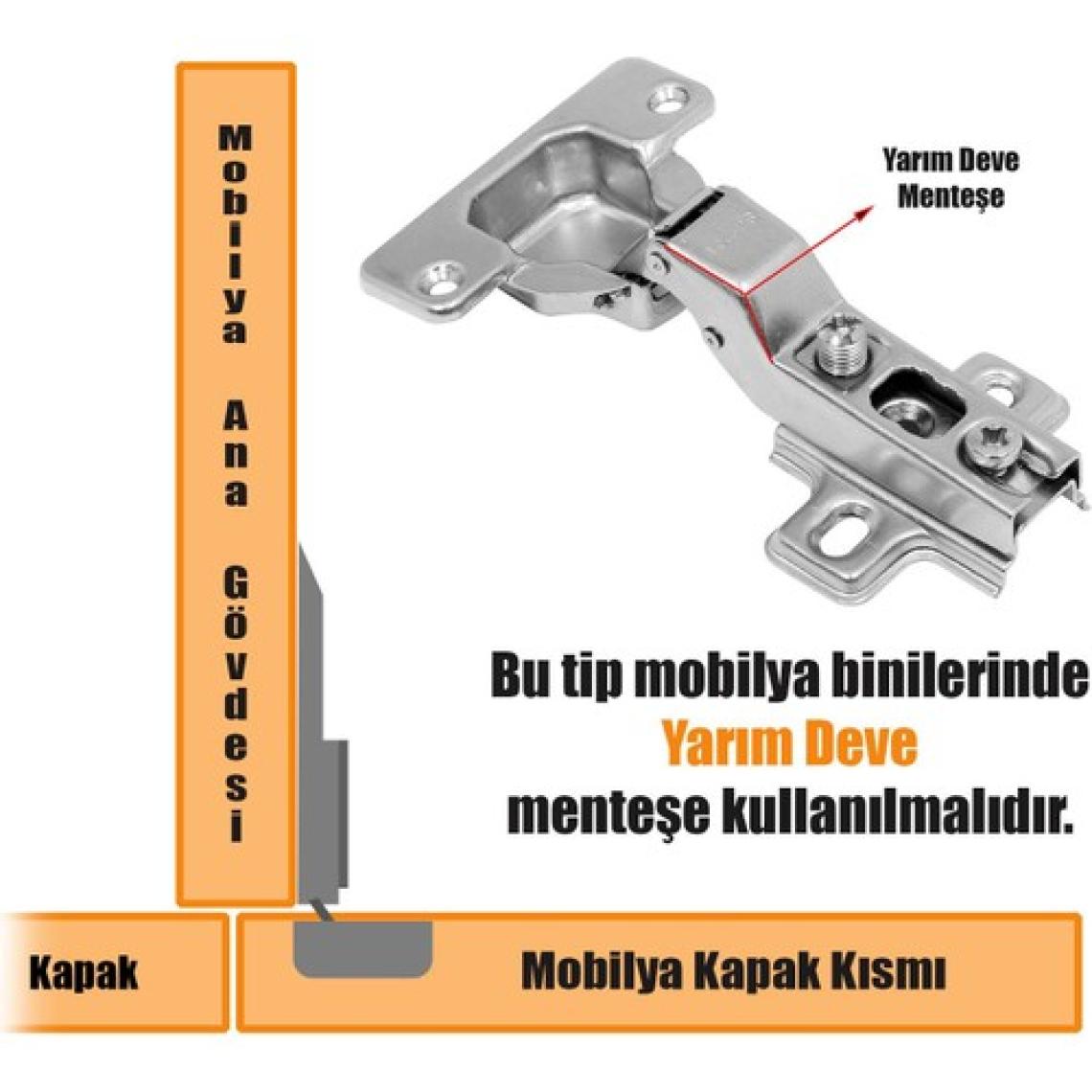 Samet Star Mobilya Dolap Kapak Menteşesi Yarım Deve Tas Mentese (1 Çift)