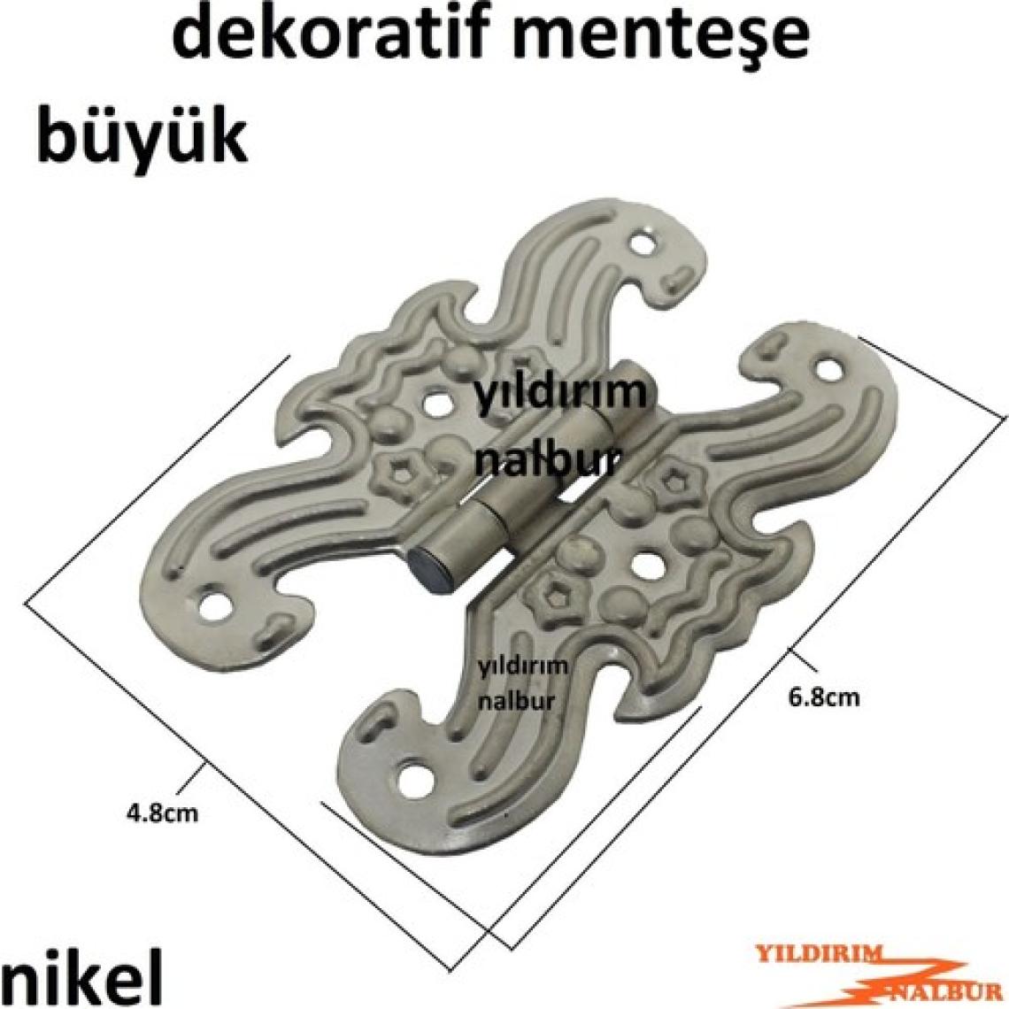 Yıldırım Nikel Metalik Dekoratif 4 Adet Büyük Menteşe Yaprak Menteşe Kutu Dolap Menteşe