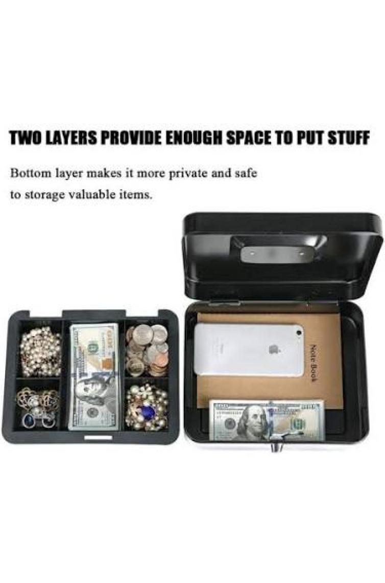 Stilmax Germany  Büyük Boy Anahtarlı Çelik Kasa Büyük Boy Bozuk Para Kasası Nakit Kutusu Cash Box 9X18X25 cm