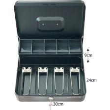 Saypos Metal Para Kasası Taşıma Kulplu 4 Banknot 5 Madeni Para Bölmeli Üstten Açılır Para Kutusu 30x24x9cm