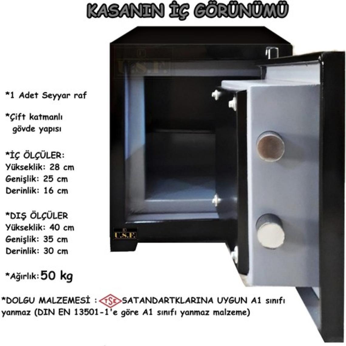 U.S.F Ev ve Ofis Tipi Çelik Para Kasası 40 cm -50kg