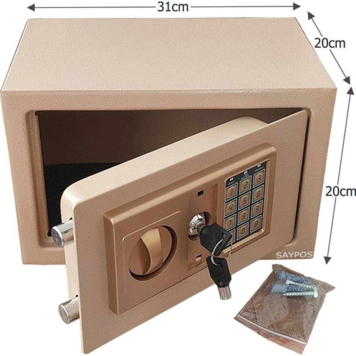 Saypos Şık Tasarımlı Orta Boy Şifreli Çelik Kasa, Elektronik Tuşlu Değerli Eşya Para Kasası 31x20x20cm