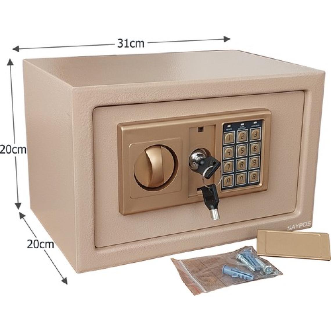 Saypos Şık Tasarımlı Orta Boy Şifreli Çelik Kasa, Elektronik Tuşlu Değerli Eşya Para Kasası 31x20x20cm