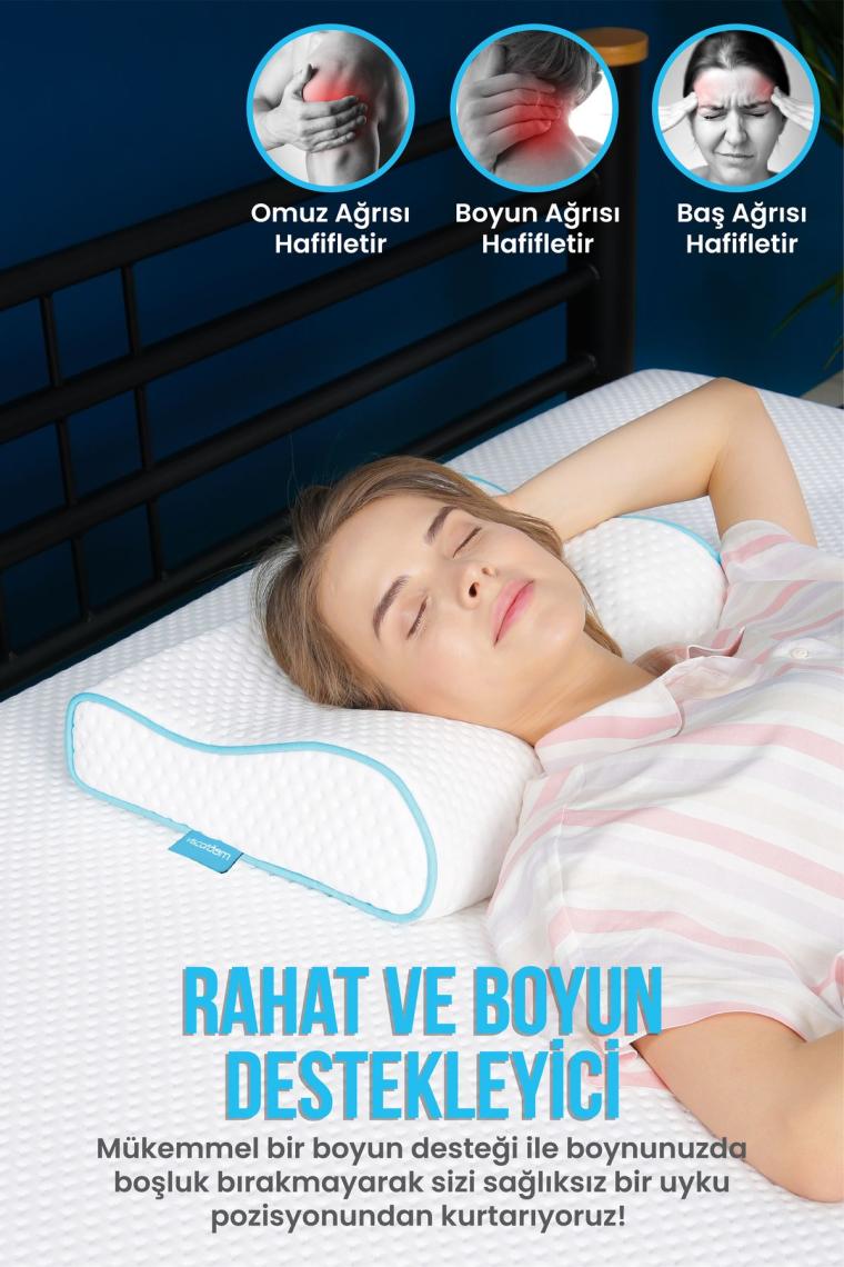 Boyun Destekli Ortopedik Yastık Visco Yastık 47x30x10-8cm