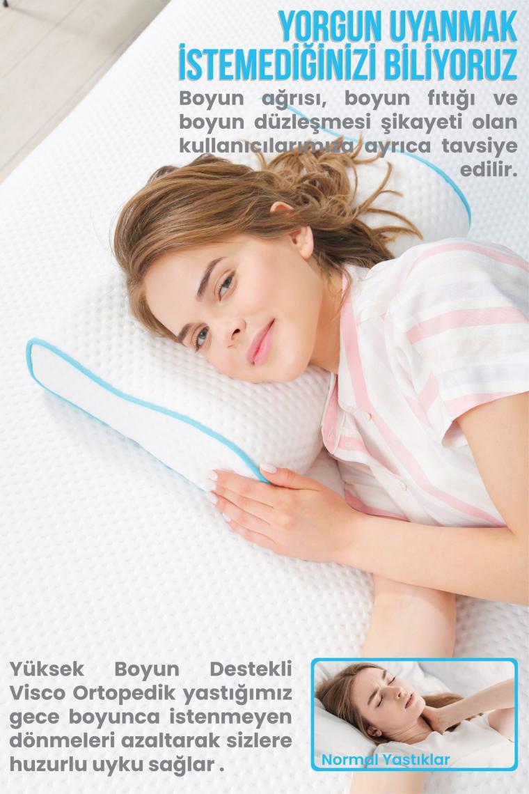 Boyun Destekli Ortopedik Yastık Visco Yastık 47x30x10-8cm