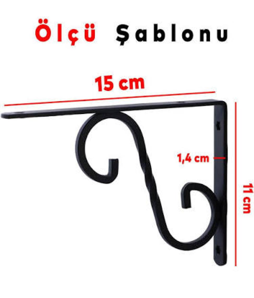 Badem10 Raf Altı Raf Tutucu Ayak Ferforje Siyah 150X110 MM 2 Adet