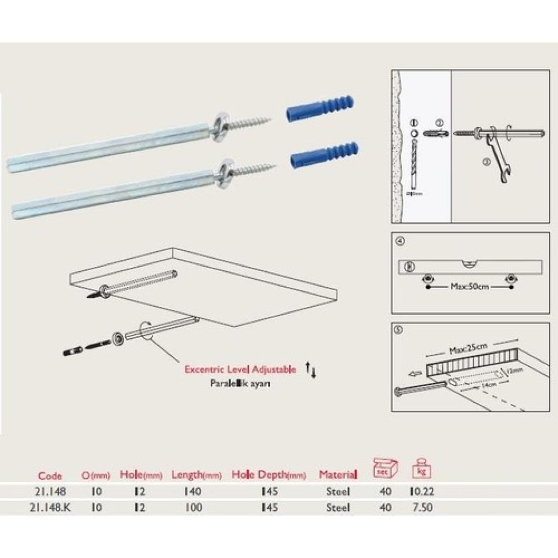 Gürçay Gizli Raf Bağlantı Çubuğu 10*100mm (2 Adet)