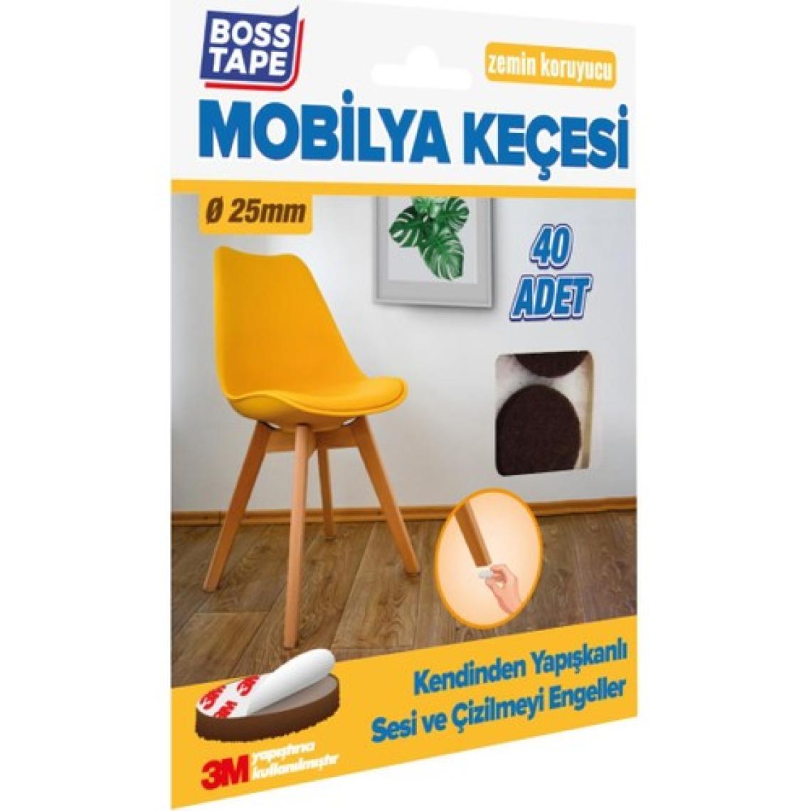 Boss Tape 3m Yapışkanlı 40 Adet 25MM Kahverengi Mobilya Sandalye Masa Ayağı Keçesi