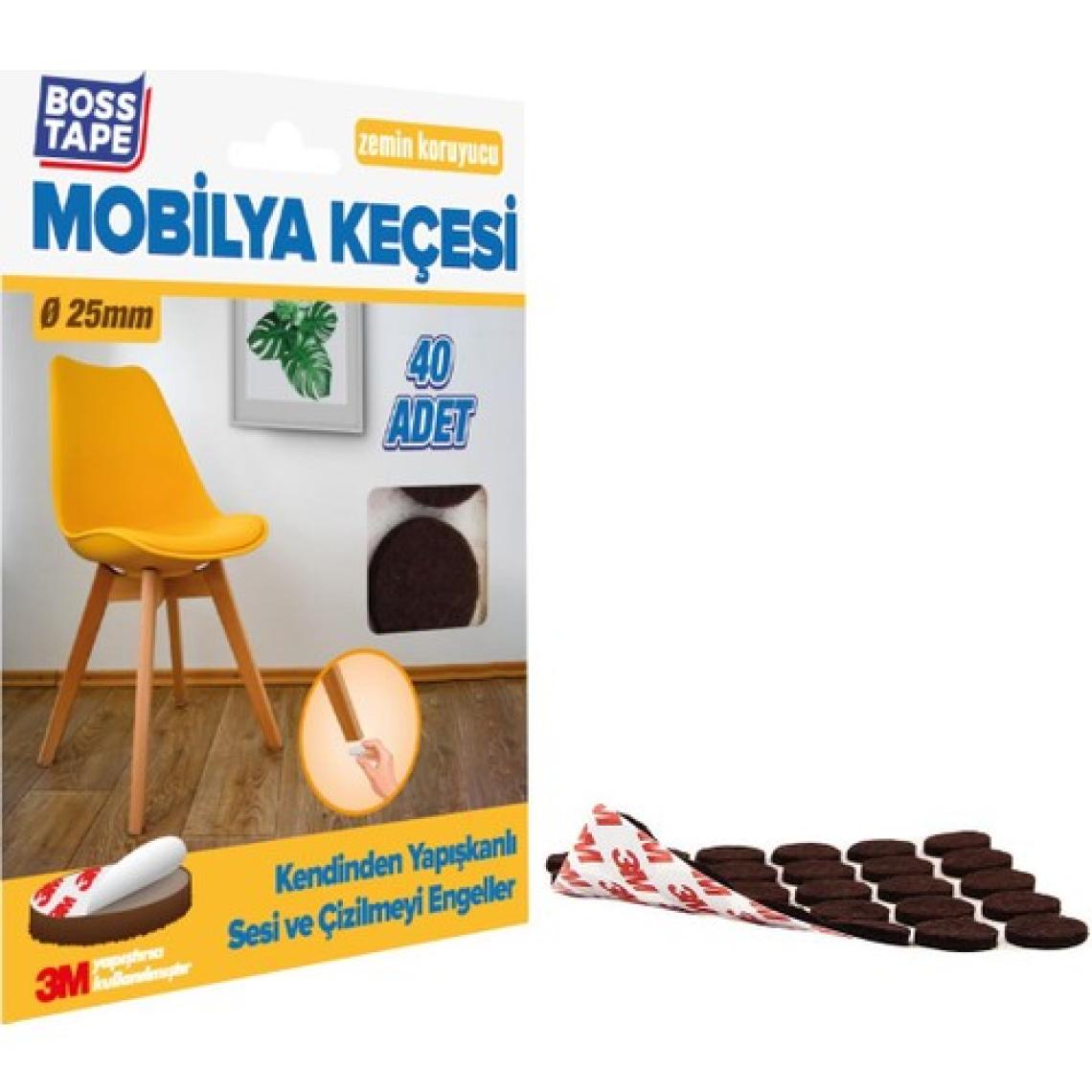 Boss Tape 3m Yapışkanlı 40 Adet 25MM Kahverengi Mobilya Sandalye Masa Ayağı Keçesi