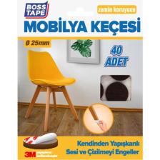 Boss Tape 3m Yapışkanlı 40 Adet 25MM Kahverengi Mobilya Sandalye Masa Ayağı Keçesi