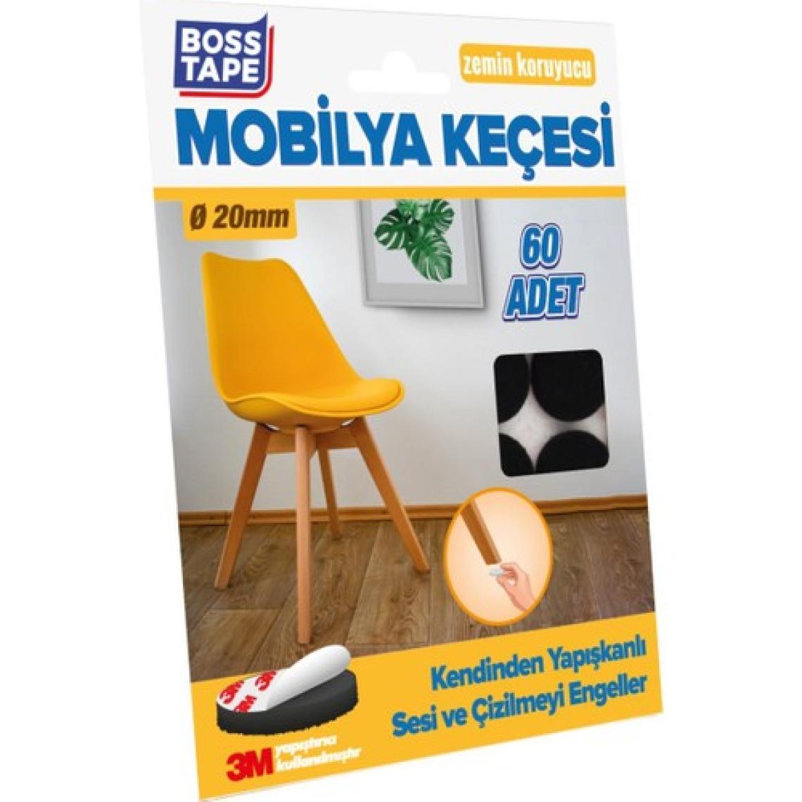 Boss Tape 3M Yapışkanlı 60 Adet 20MM Siyah Mobilya Sandalye Masa Ayağı Keçesi