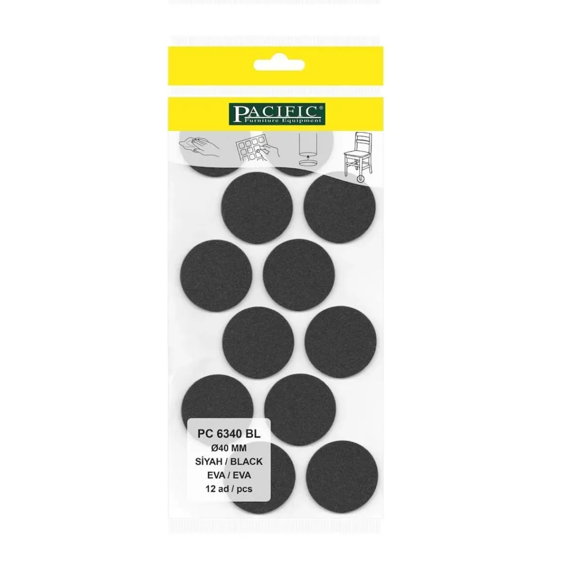 Pacific Siyah Yapışkanlı Eva (Ø 40 mm)