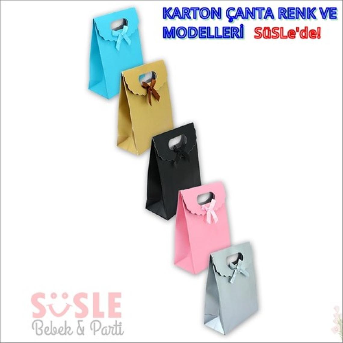 Süsle Bebek ve Parti El Geçmeli Kraft Karton Çanta 16 x 12 x 6 cm - 12 Adet