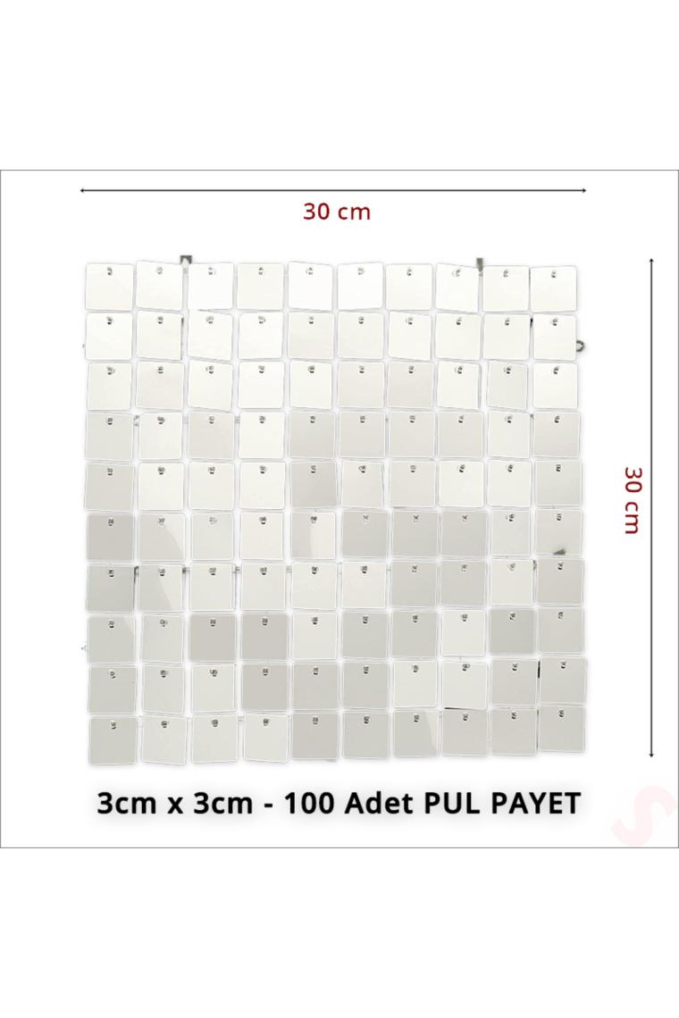 Süsle Bebek ve Parti Işıltılı Pul Payetli Arka Fon Paneli, 30CM x 30CM - Gümüş