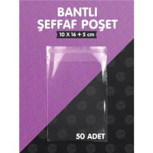 Tuğset Etiket Bantlı Şeffaf Poşet (10X16+5CM)   50 Adet Parlak Jelatin Paket Hediye Poşeti -T977