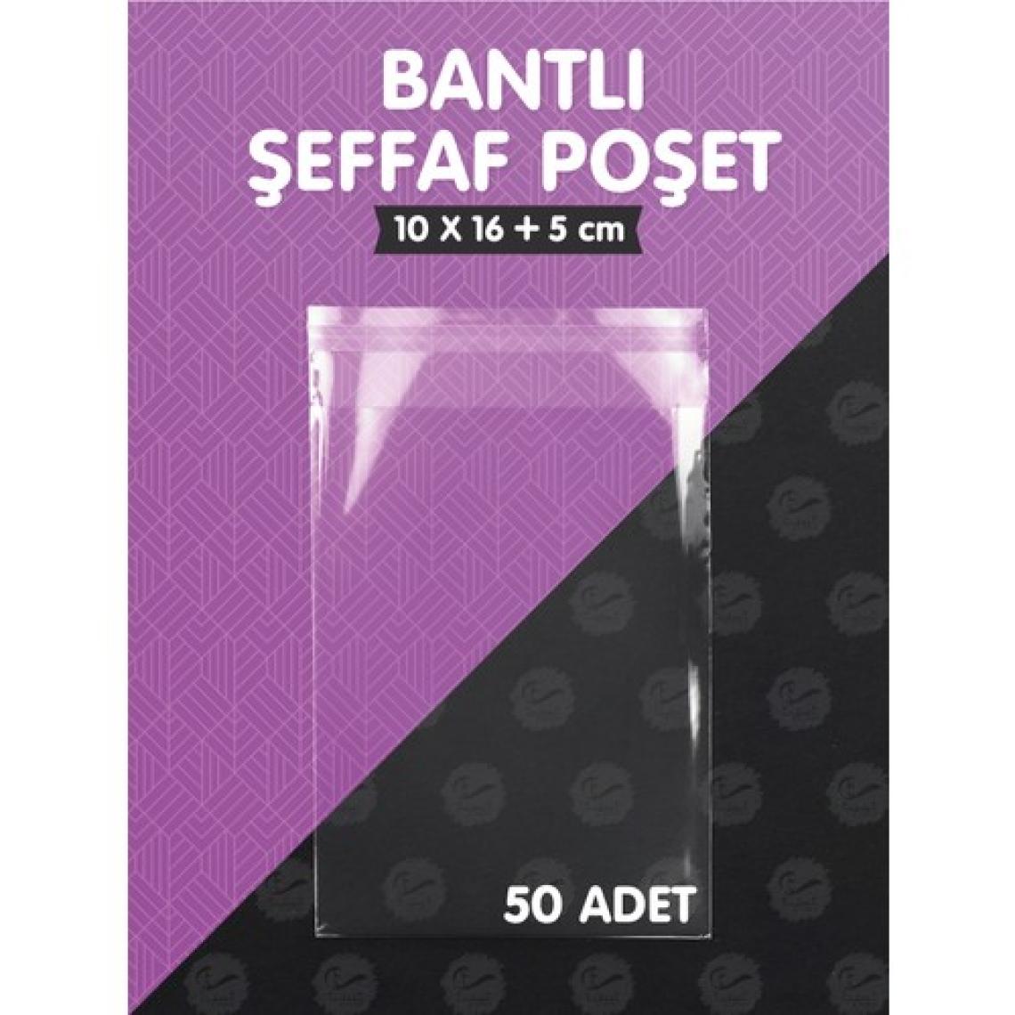 Tuğset Etiket Bantlı Şeffaf Poşet (10X16+5CM)   50 Adet Parlak Jelatin Paket Hediye Poşeti -T977
