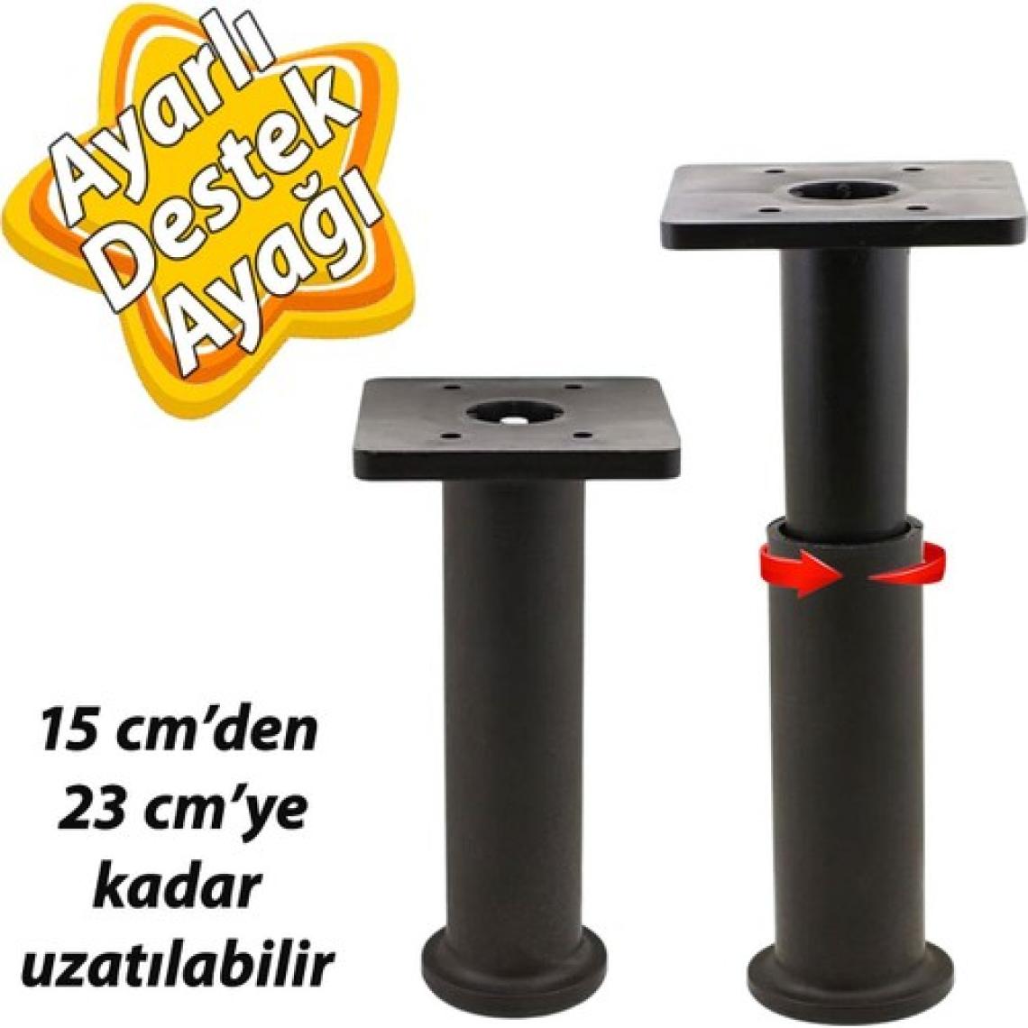 Glaswen Modül Ayarlanabilir Destek Ayağı 15 x 23 cm Siyah Ayak Mobilya Kanepe Baza Koltuk Ünite Ayakları