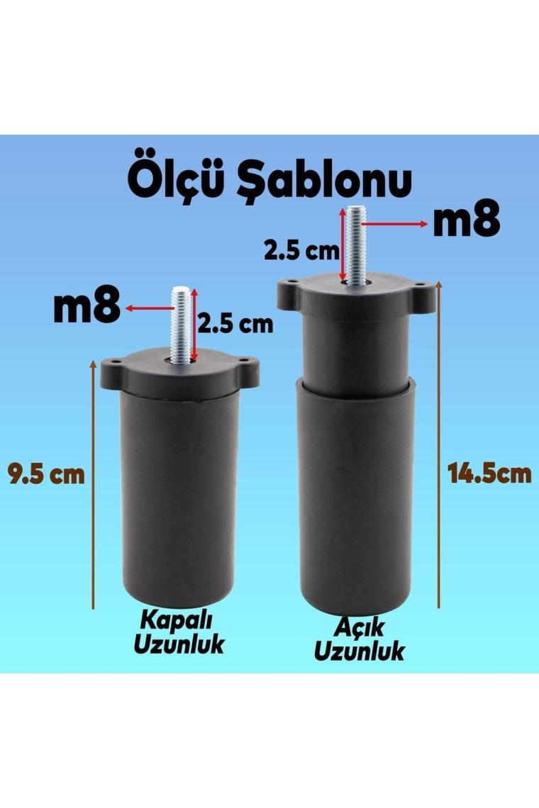 İstanbul e-Hırdavat Gizli Mobilya Kanepe Sehpa Tv Ünitesi Koltuk Orta Destek Ayağı Ayarlanabilir 9.5 cm Siyah Baza Ayak