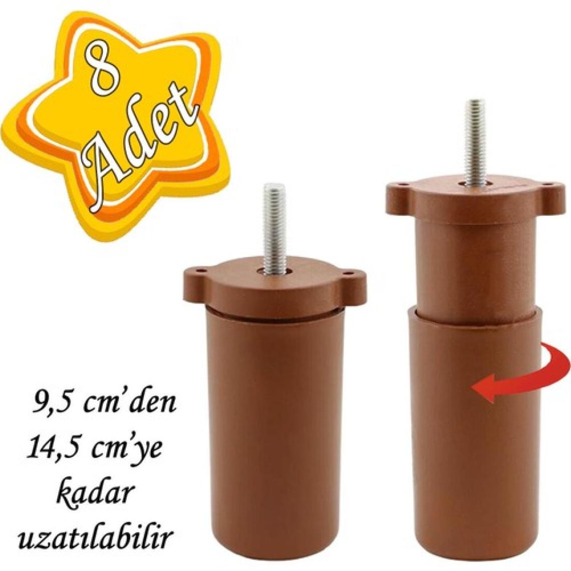 Glaswen 8 Adet Ayarlı Destek Ayağı 9.5 x 14.5 cm Kahverengi Gizli Ayak M8 Civatalı Incediş Mobilya Kanepe Baza Koltuk