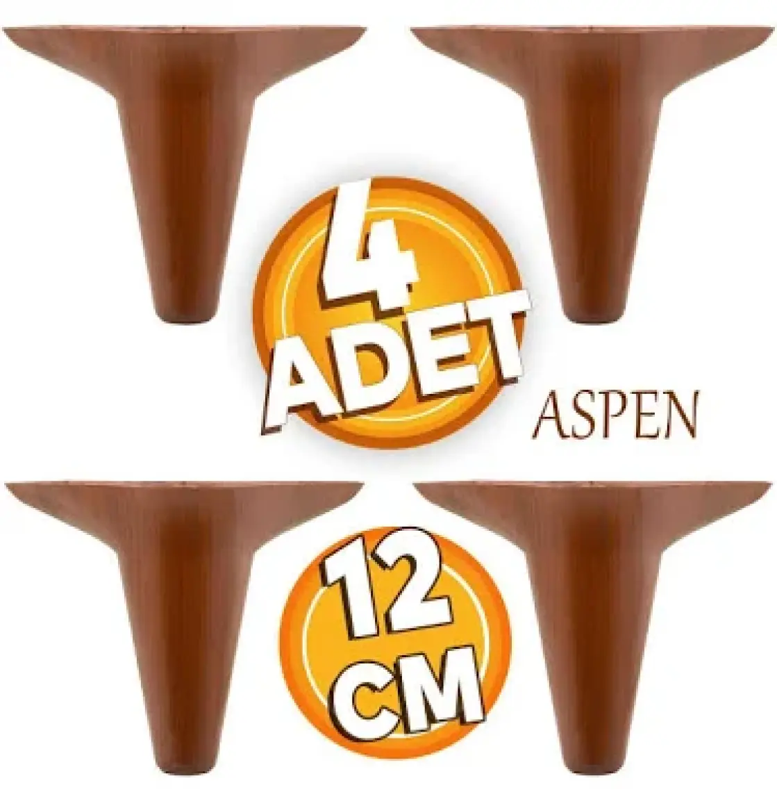 Badem10 Aspen Lüks Mobilya Kanepe Koltuk Tv Ünitesi Baza Ayağı Ayakları 12 Cm Kahverengi Ayak (4 Adet)
