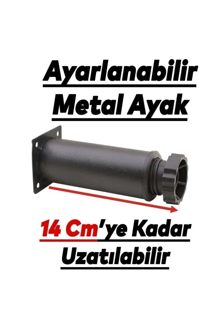 Nzb Mobilya Kanepe Baza Koltuk Metal Destek Ayağı Ayarlanabilir Siyah Ayak 12 cm