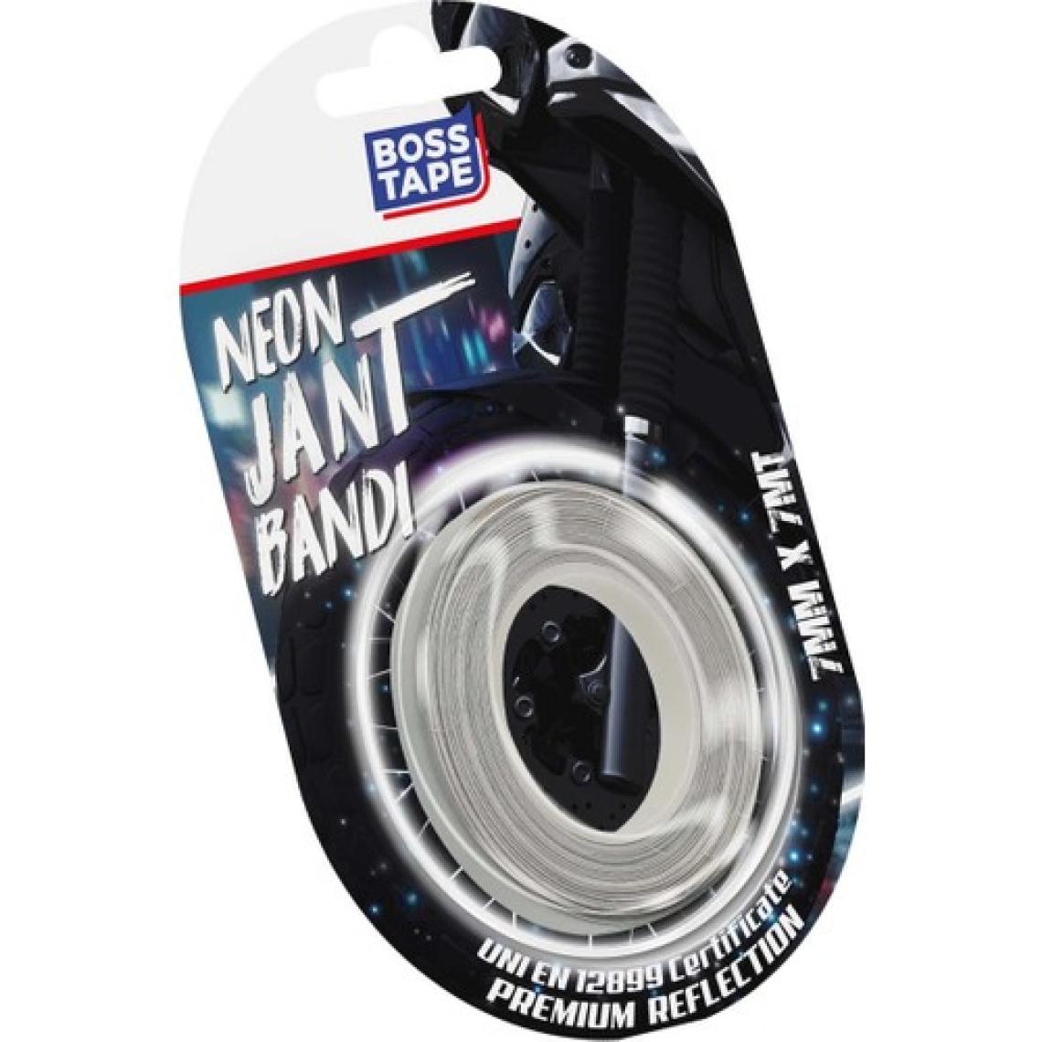 Boss Tape Araç Otomobil Motosiklet Parlayan Reflektörlü Beyaz Neon Jant Bandı Sertifikalı En:7mm Boy:7mt