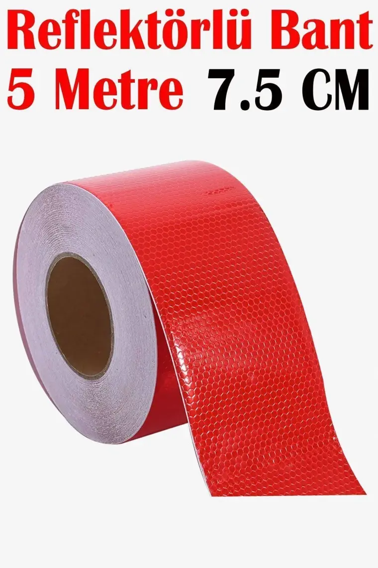 Badem10 Reflektörlü Bant Kırmızı Reflektif Fosforlu Şerit Bant 7.5 cm 5 Metre Ikaz Bandı