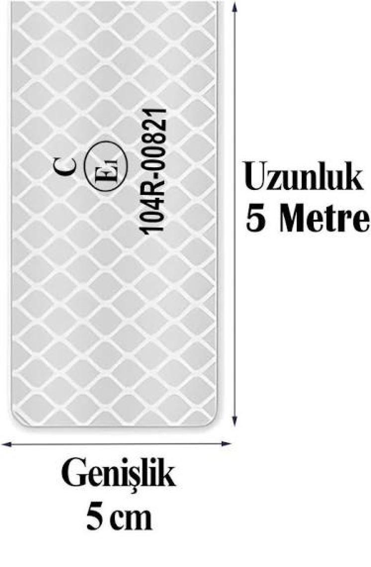 Badem10 Tüvtürk Onaylı Bant Beyaz 5 Metre 5 cm Belgeli Reflektörlü Reflektif Fosforlu Şerit Bant Ikaz Bandı