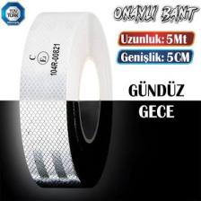 Badem10 Tüvtürk Onaylı Bant Beyaz 5 Metre 5 cm Belgeli Reflektörlü Reflektif Fosforlu Şerit Bant Ikaz Bandı