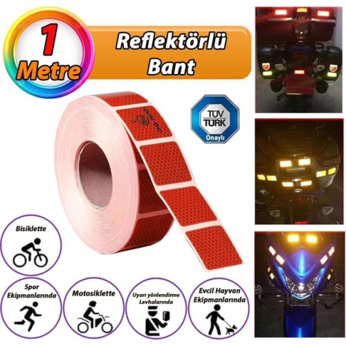 Glaswen 1 mt Reflektörlü Reflektif Fosforlu Araç Oto Kamyon Şerit Bant Tüvtürk Onaylı Kesikli Kırmızı Ikaz Bandı