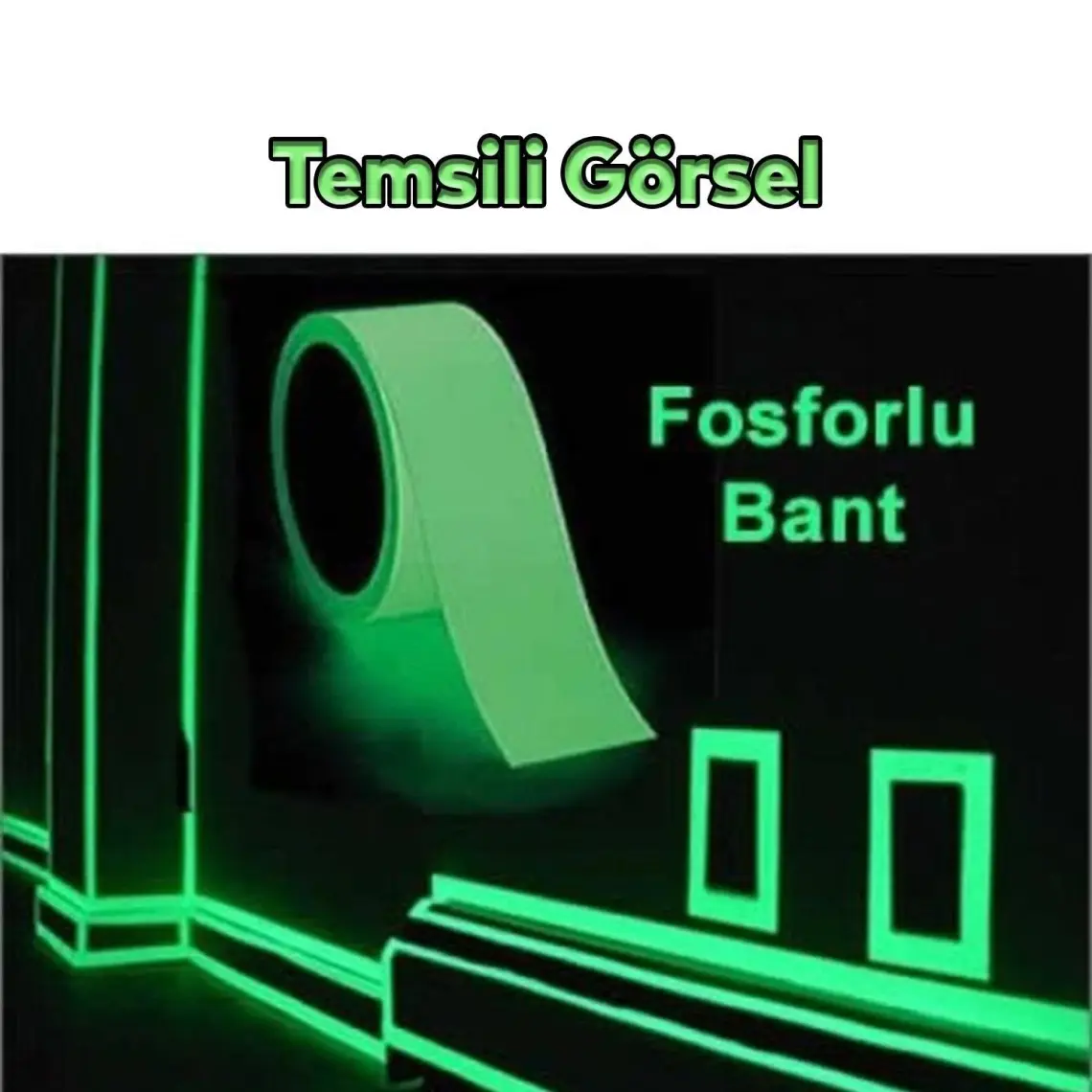 Reflektörlü Fotolümen Gece Parlayan En: 5 cm 5 Metre Yeşil Reflektörlü Fosforlu Oto Reflektif Şerit Bant Ikaz Bandı