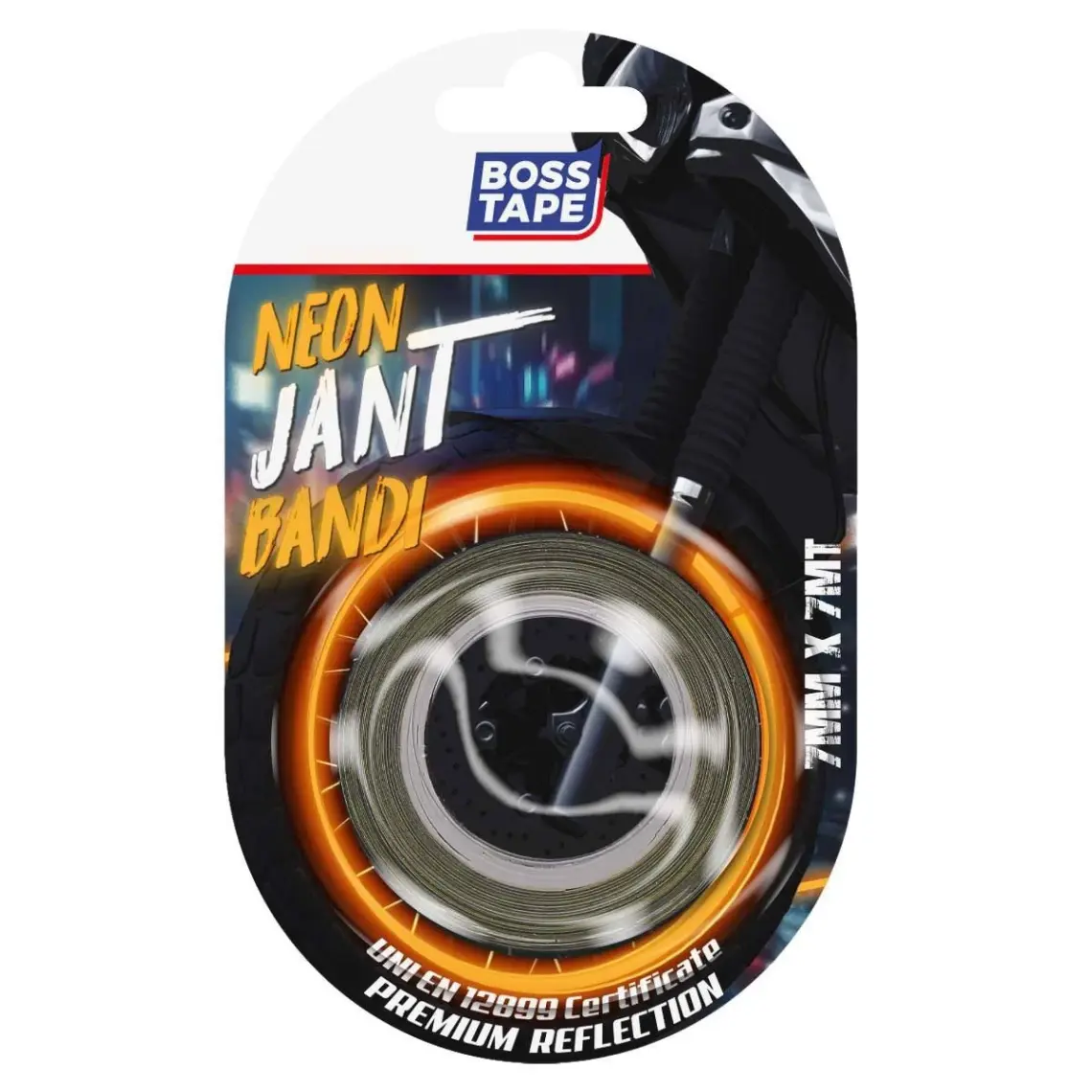 Boss Tape Araç Otomobil Motosiklet Parlayan Reflektörlü Turuncu Neon Jant Bandı Sertifikalı En:7mm Boy:7mt