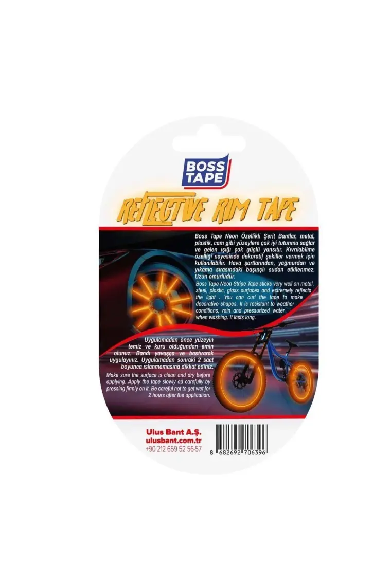 Boss Tape Araç Otomobil Motosiklet Parlayan Reflektörlü Turuncu Neon Jant Bandı Sertifikalı En:7mm Boy:7mt