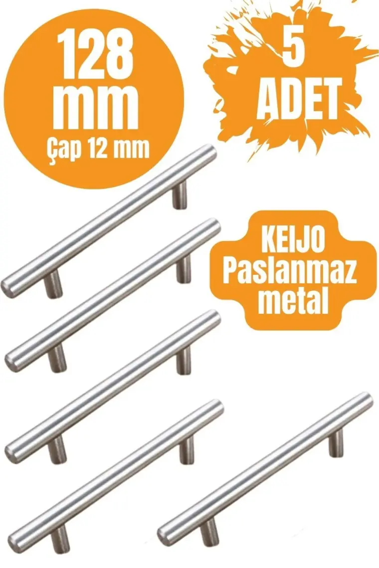 ALMITAL 5 Adet Keijo Inox 128 mm Paslanmaz Kulp (Mobilya Dolap Kulbu Kulp Modeli)